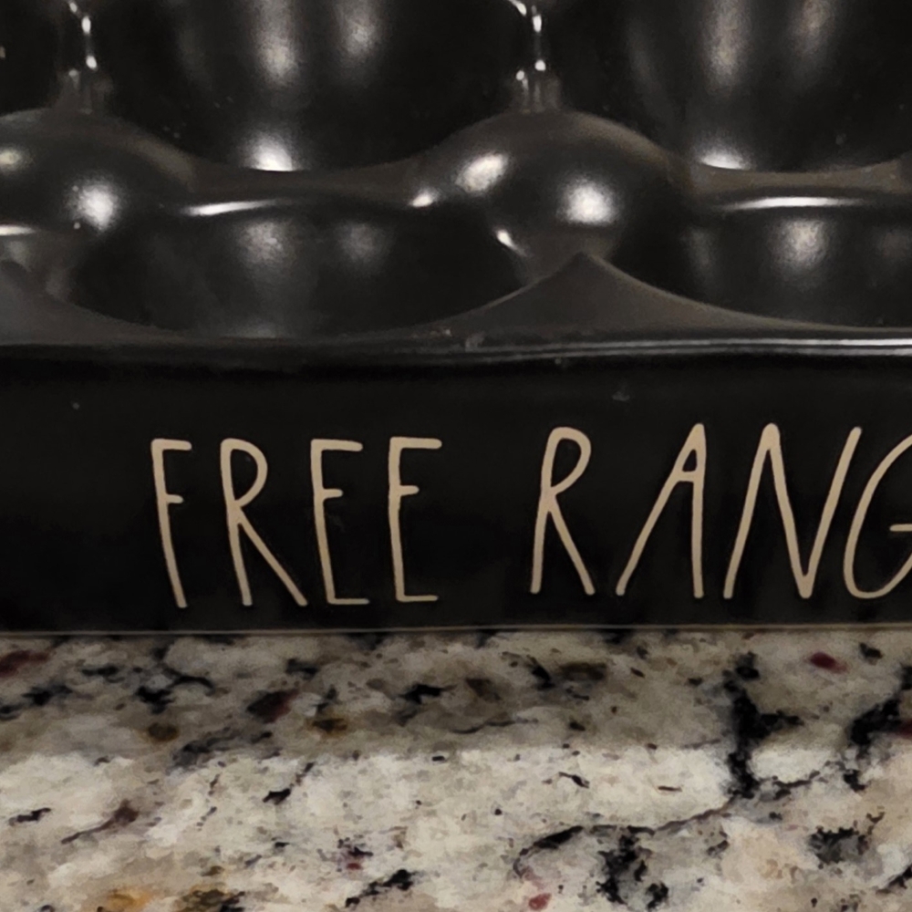 Black Egg Holder with Free Range Text
